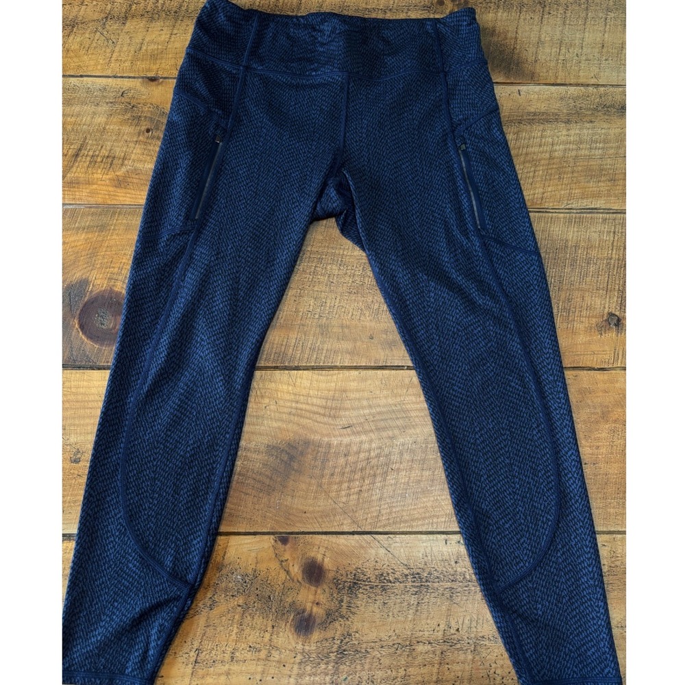 Athleta Womens Rainier Textured Tight Leggings‎ Pockets Marble Blue Black Large